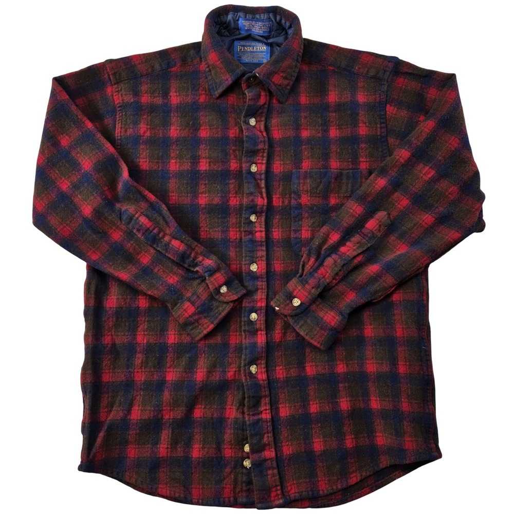 Pendleton‎ Shirt Mens S Red Long Sleeve Button Up Plaid Wool Lined